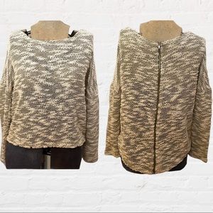 PPLA Green White Long Sleeve Sweater Zip Up Back Relaxed Fit